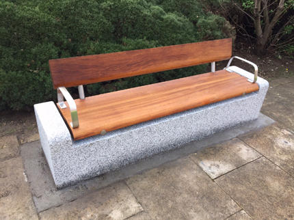 Flamed Granite With Oiled Iroko Timber Bench